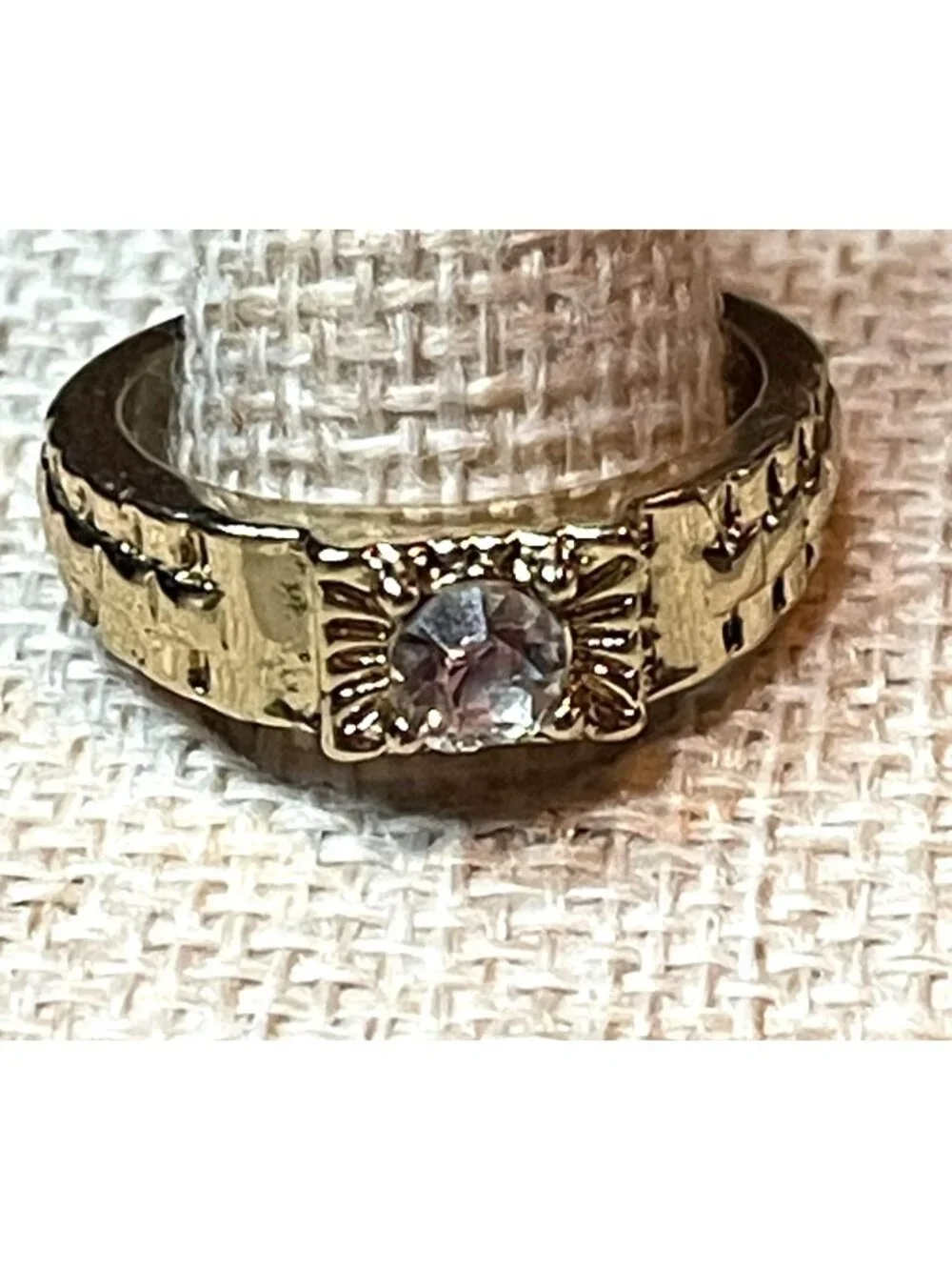 Vintage 70s Edwardian Style Gold Tone Nugget Solitaire Ring Men Size 9.25